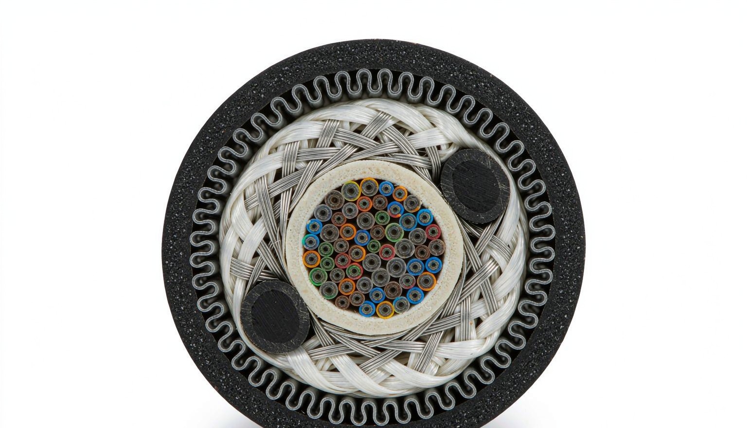 armored fiber optic cable cross section showing single-mode fibers